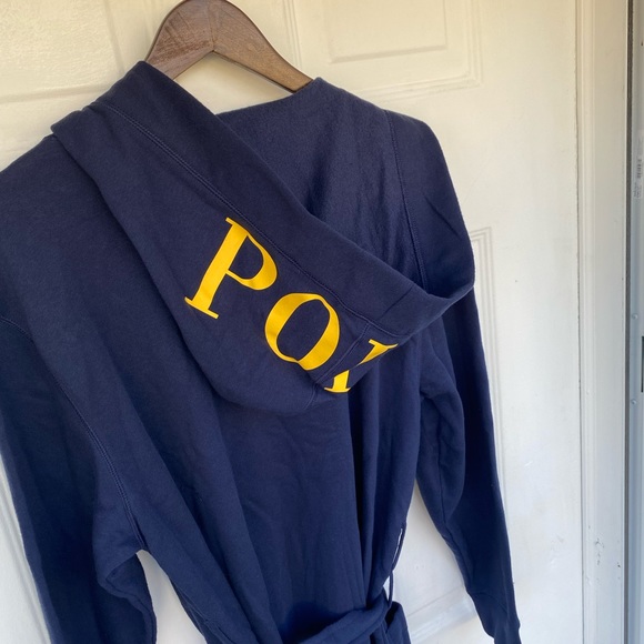 POLO RALPH LAUREN Navy Brushed Fleece Robe Size S/M - Picture 7 of 14